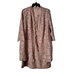 ALEX EVENINGS 2 PC Sequined Lace Dress and Duster Size 16W Pink Wedding